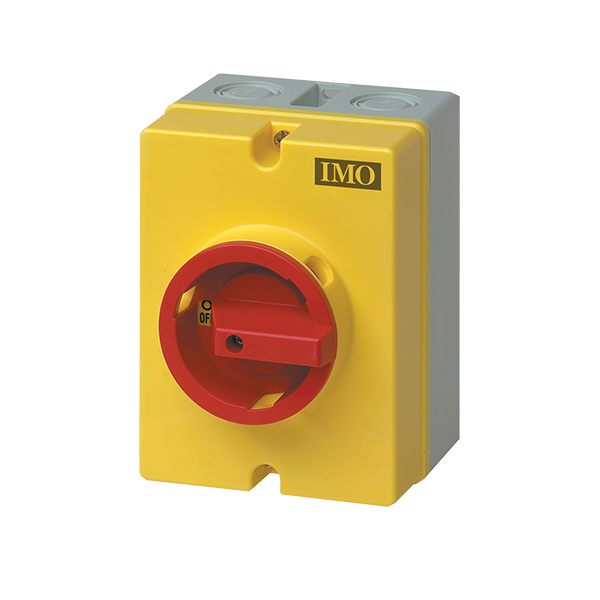 IMO Rapid Shut Down Initiator. 32A 600Vac 3P, Yellow Body with Red