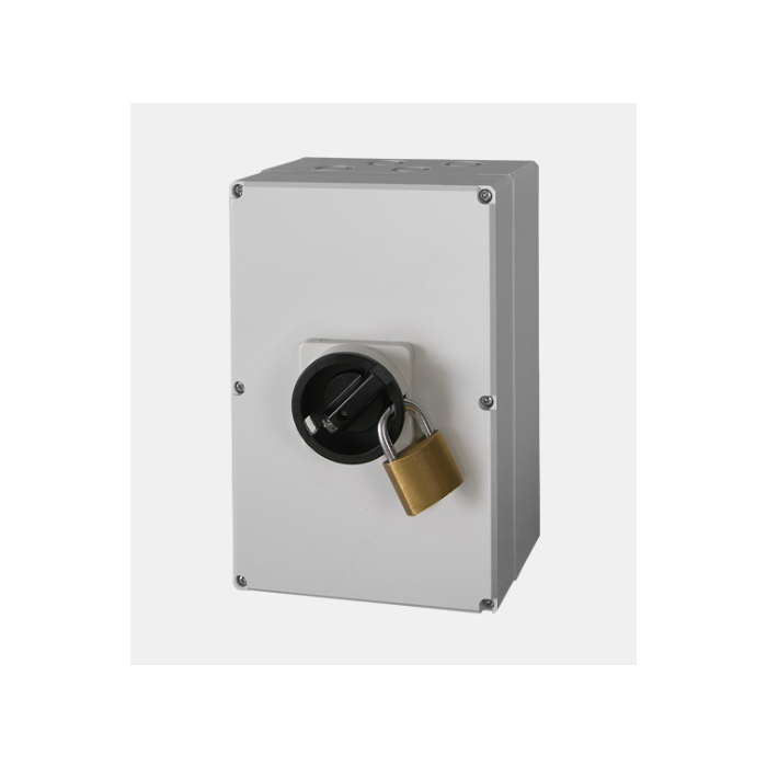 IMO Enclosed DC Switch IP67 Nema 4X, 6 Pole 3 String 32A 700VDC, Lockable Rotary Handle