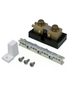 Outback 500 Amp 50mV DC current shunt with attached terminal bus bar and one white insulator (SKU Part Number FW-SHUNT500)