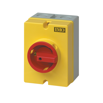 IMO Rapid Shut Down Initiator. 32A 600Vac 3P, Yellow Body with Red Rotary Switch. Lockable