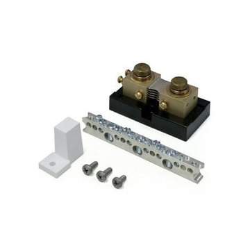 Outback 500 Amp 50mV DC current shunt with attached terminal bus bar and one white insulator (SKU Part Number FW-SHUNT500)