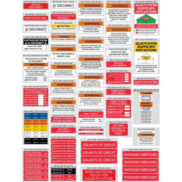 2026 NEC SOLAR LABEL - 80 PIECES ASSORTMENT PACK